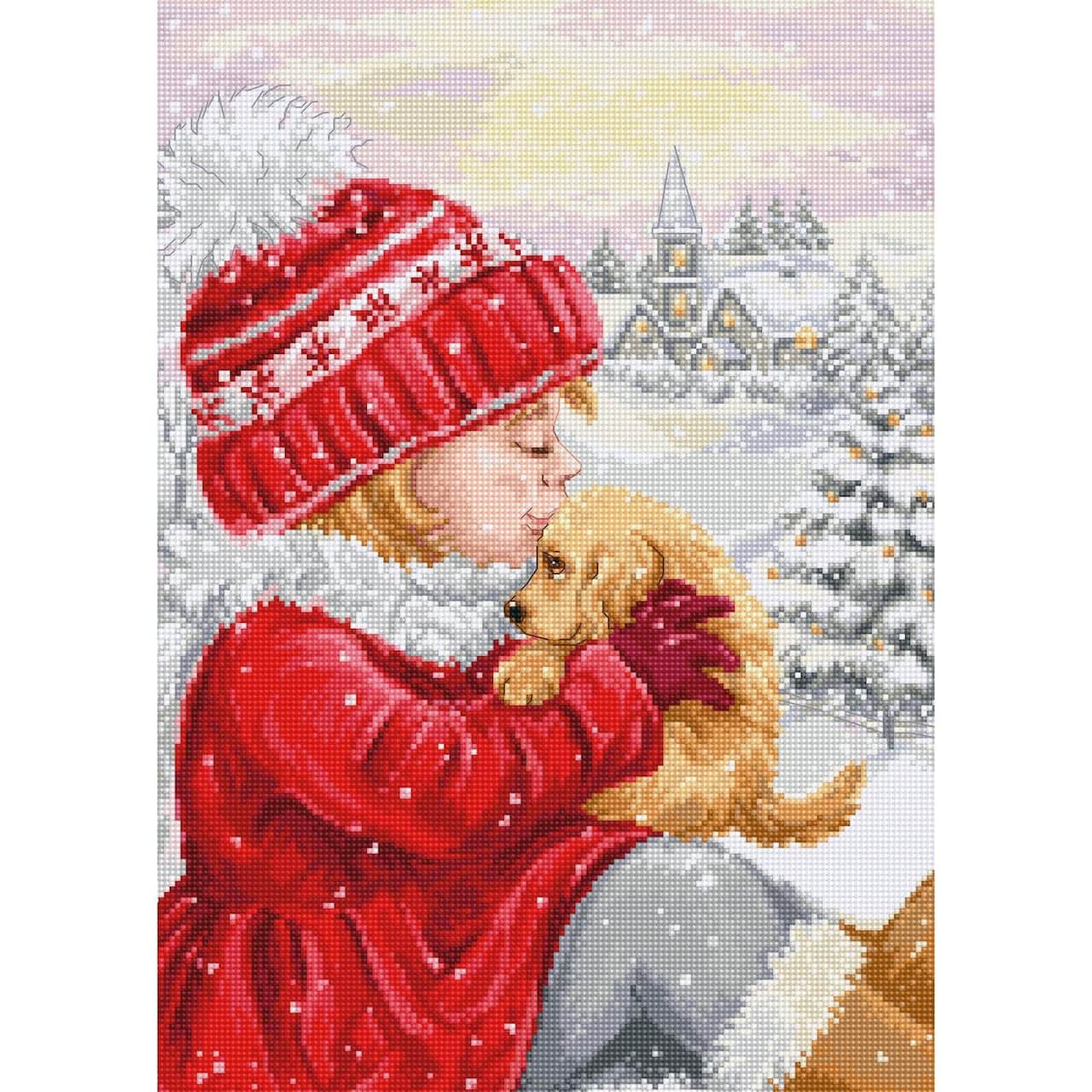 Luca-S Girl Kissing Puppy Counted Cross Stitch Kit